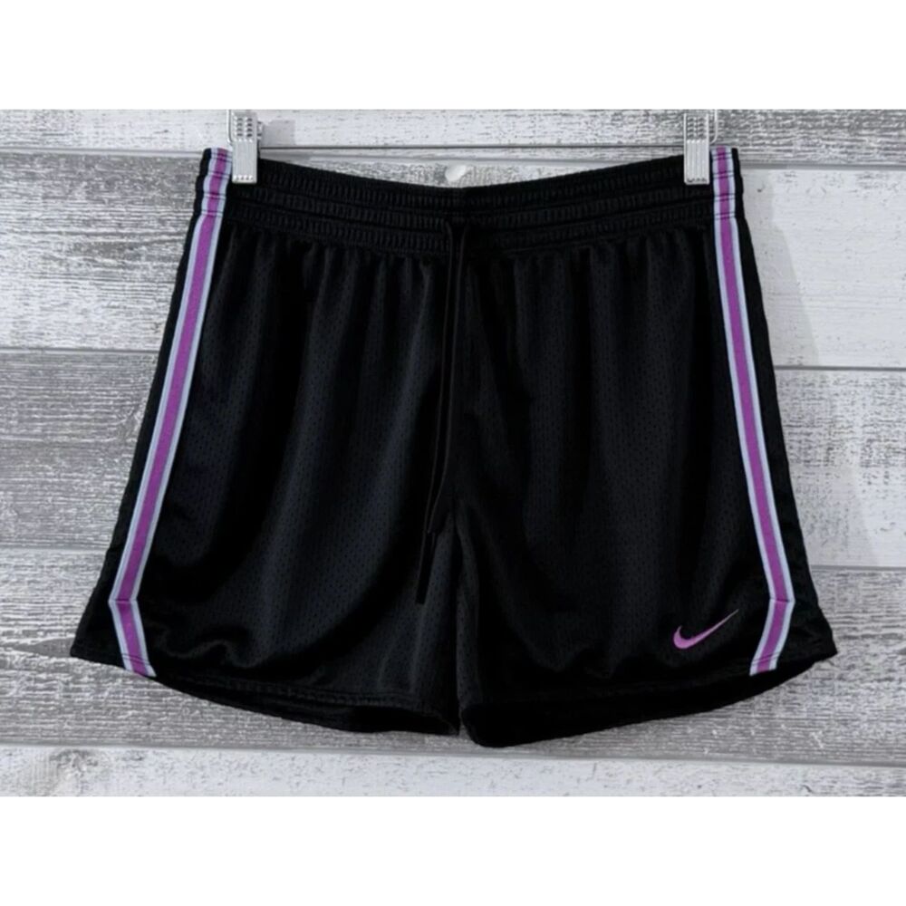 NIKE Dri Fit Athletic Shorts Women's S Black & Pink side stripes Performance